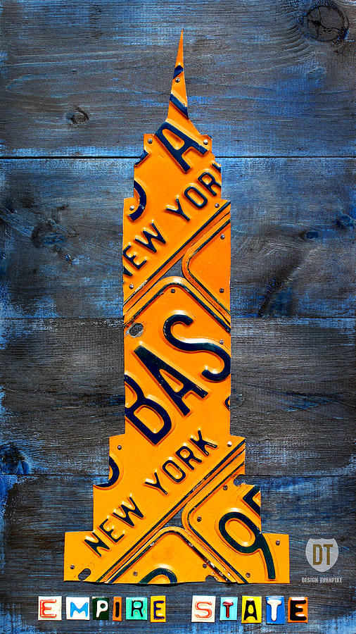 New York City Mixed Media - Empire State Building NYC License Plate Art by Design Turnpike