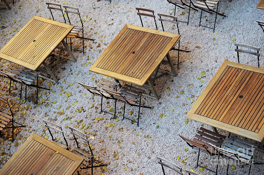 Order Photograph - Empty seats and tables by Sami Sarkis