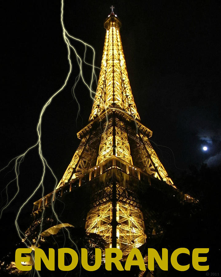 Endurance Motivational Lightning at Eiffel Tower Photograph by John Shiron