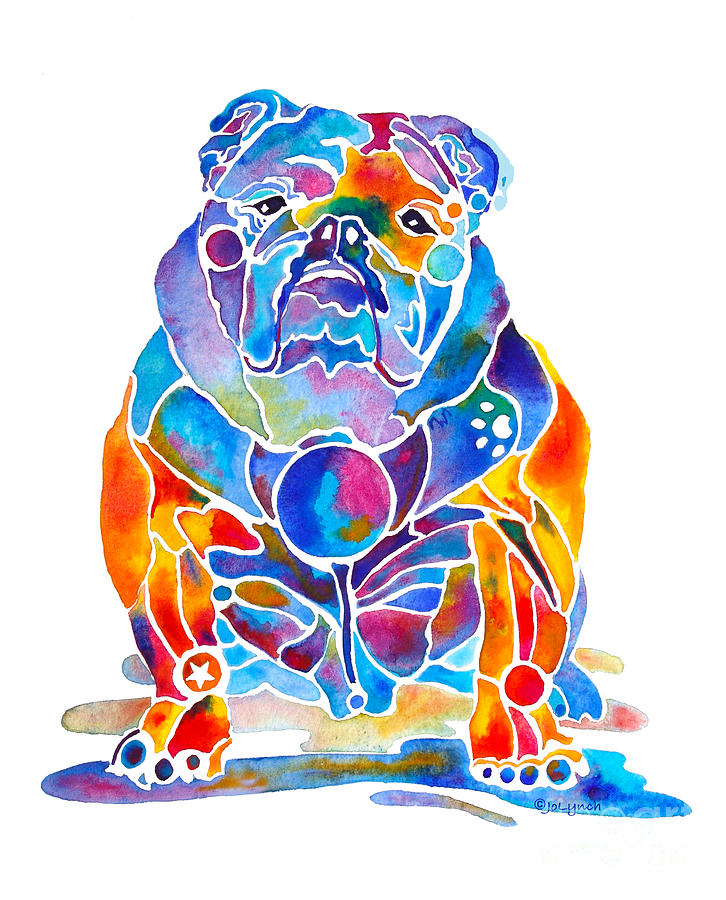 Abstract Painting - English Bulldog Whimsical Colors by Jo Lynch