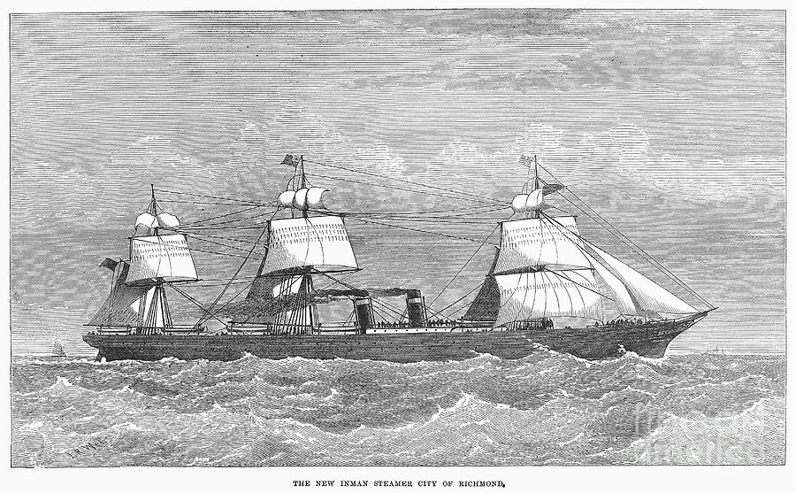 English Steamship, 1874 Photograph by Granger