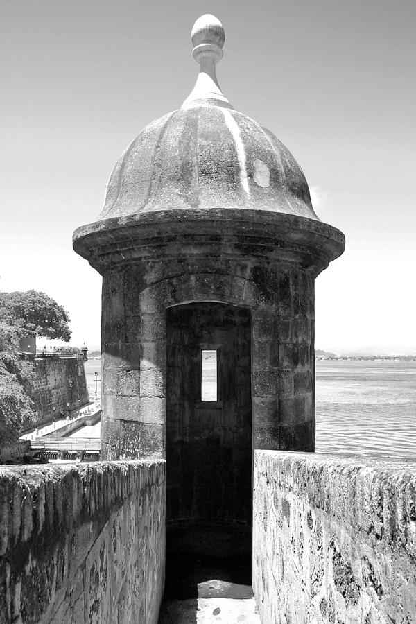 Entrance to Sentry Tower Castillo San Felipe Del Morro Fortress San Juan Puerto Rico Black and White Photograph by Shawn OBrien