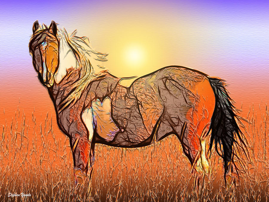 Equestrian Sunset Mixed Media by Stephen Younts