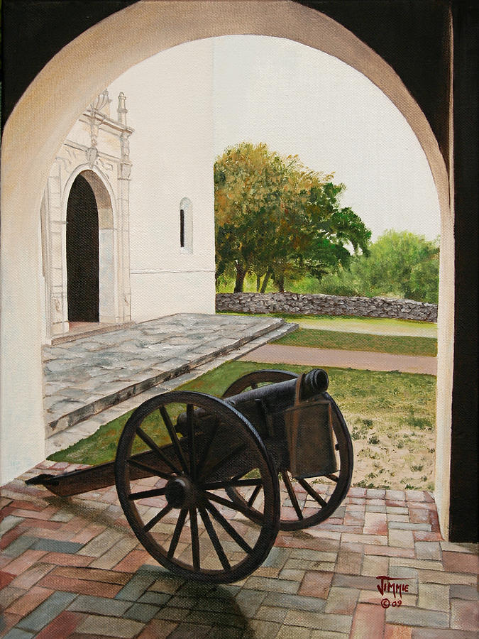 Espiritu Santo Mission Cannon Painting by Jimmie Bartlett