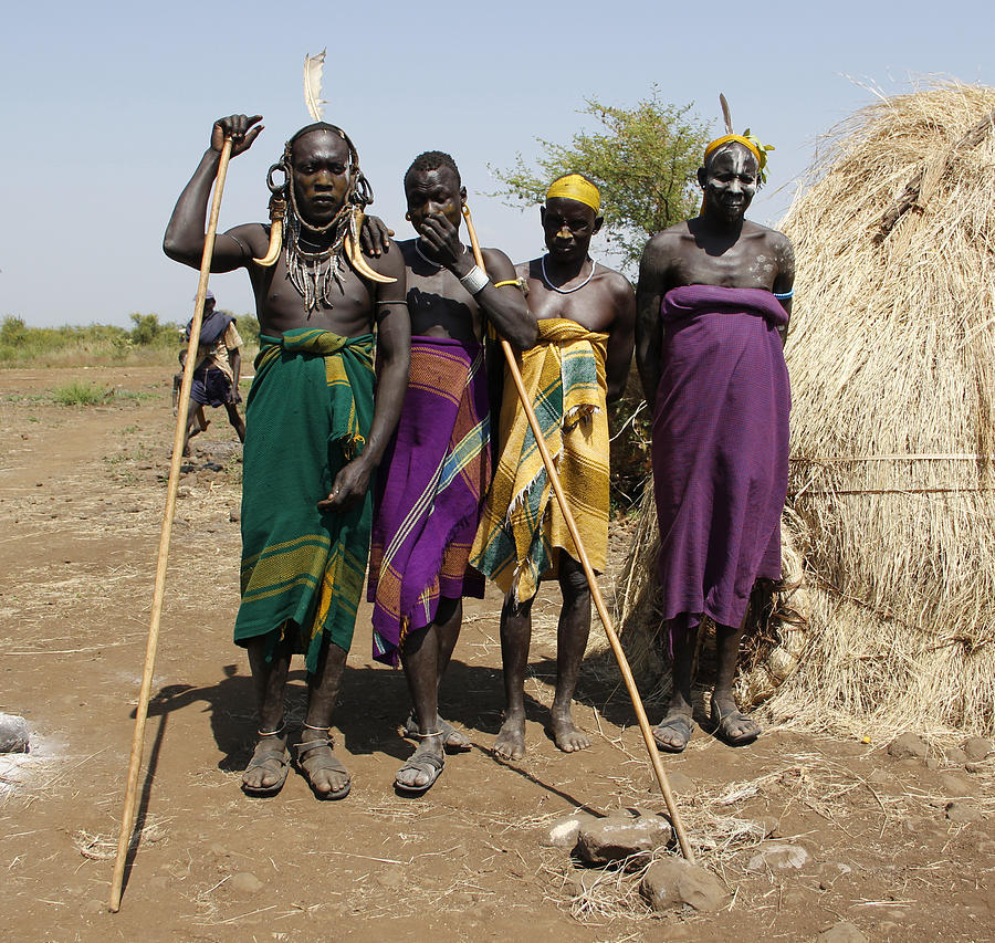 Ethiopia-South Four Tribesmen Painting by Robert SORENSEN