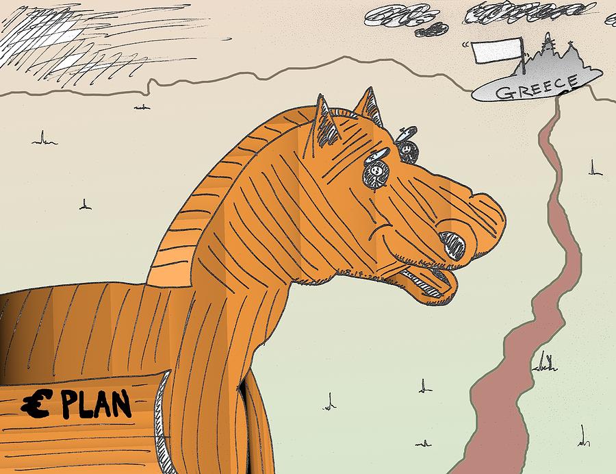 Horse Mixed Media - EUR Trojan Horse for Greece by OptionsClick BlogArt