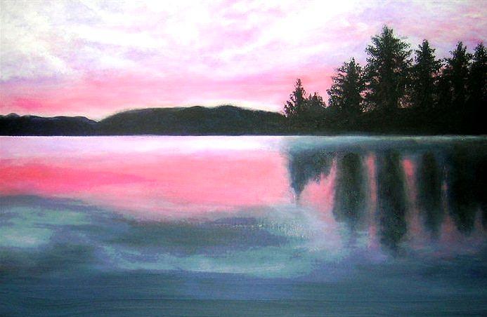 Evening By The Lake Painting by Marie-Line Vasseur