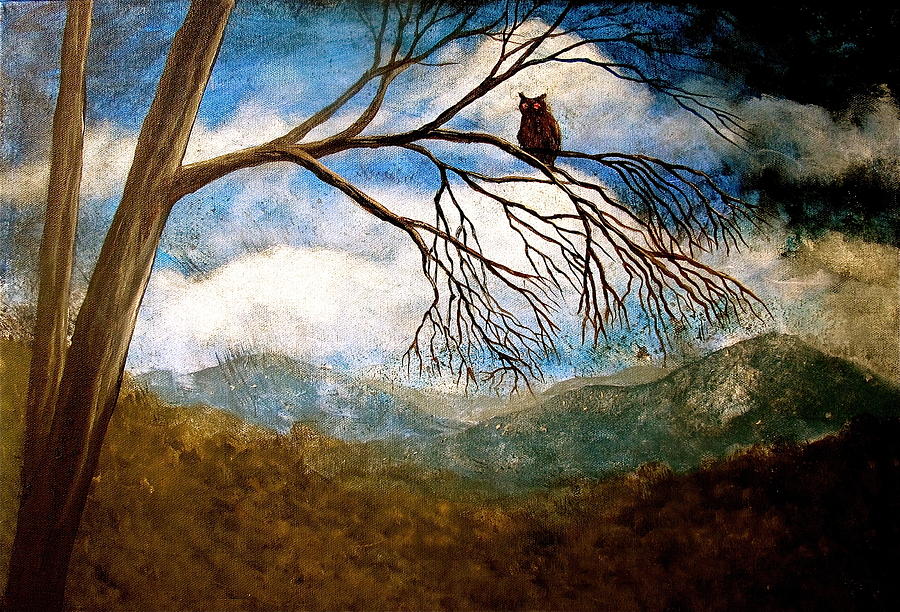 Owl Painting - Evening draws in by Heather Matthews