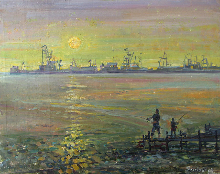 Evening fishing Painting by Juliya Zhukova