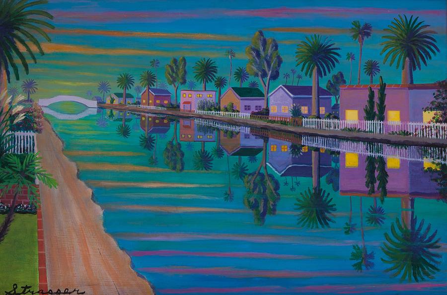 Garden Painting - Evening Light on Retro Canal by Frank Strasser