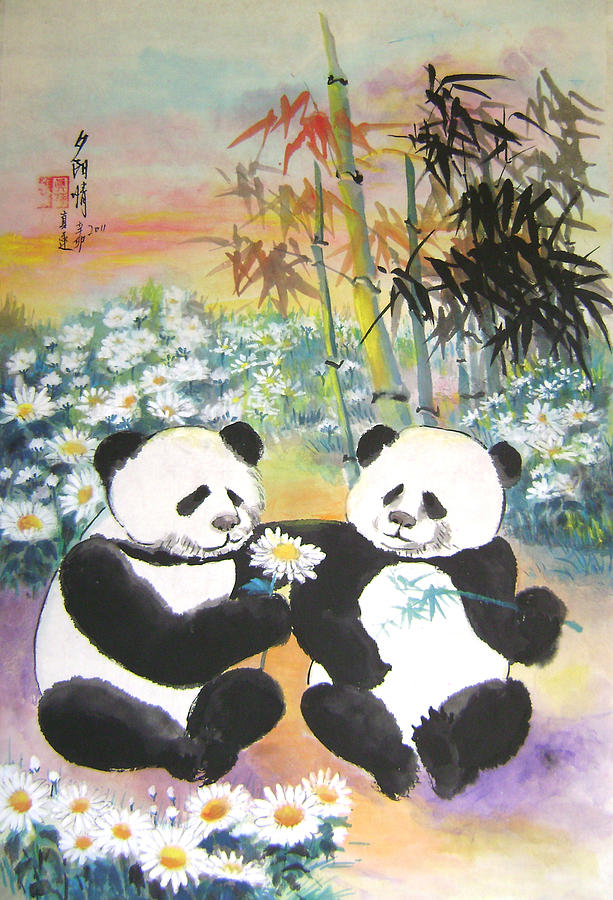 Animal Painting - Evening Love Story by Lian Zhen