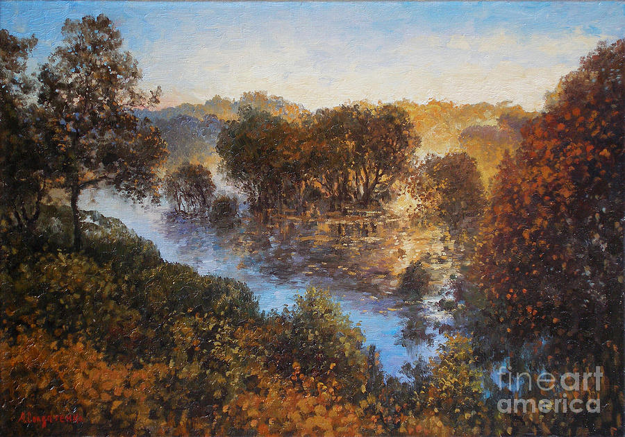 Tree Painting - Evening on the river by Andrey Soldatenko