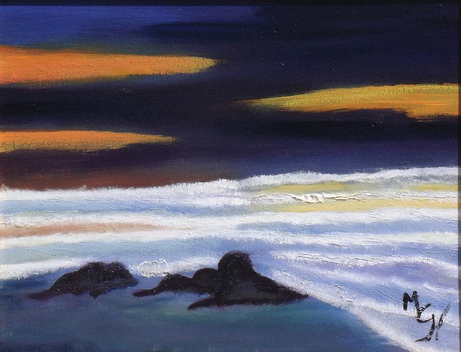 Evening Sunset on Beach Painting by Margaret Harmon
