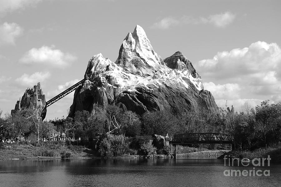 Expedition Everest Profile Animal Kingdom Walt Disney World Prints Black and White Photograph by Shawn OBrien