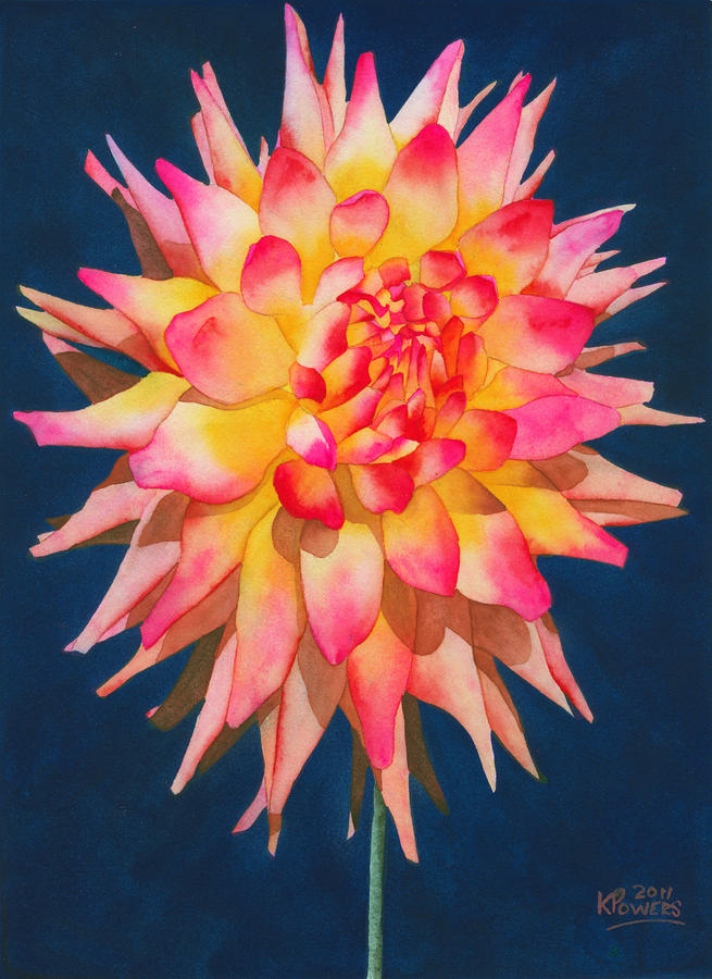 Exploding Lollipop Dahlia Painting by Ken Powers