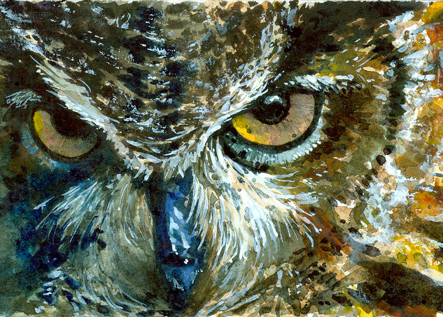 Bird Painting - Eyes of Owls 16 by John D Benson