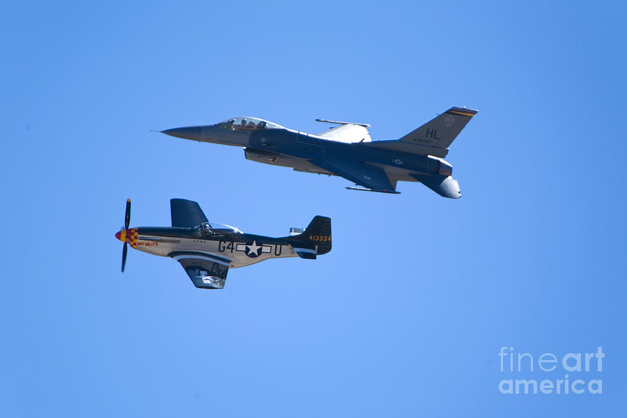 F-16 and Mustang Photograph by Daniel  Knighton