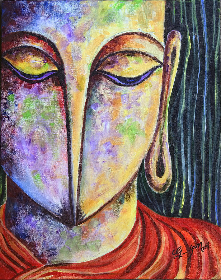 Face Of Buddha Painting by Gireesan Vadakkencherry