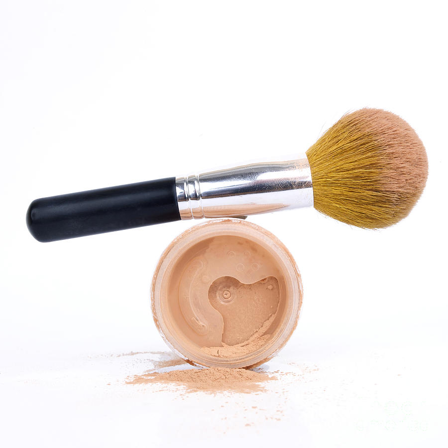 Cosmetics Photograph - Face powder and make-up brush by Bernard Jaubert