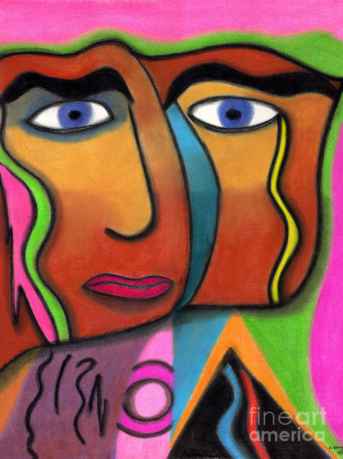 Face With Pink And Green Background Drawing by Christine Perry