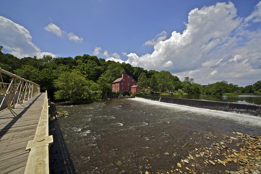Faded Red Water Mill on the Dam of the Raritan River Photograph by David Letts