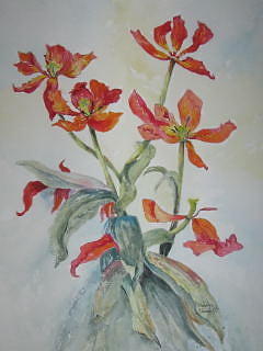 Tulip Painting - Fading Tulips by Marilyn  Clement