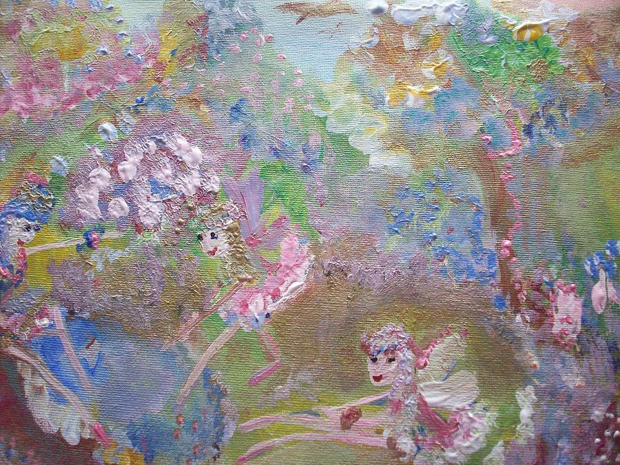 Fairies by the Pool Painting by Judith Desrosiers