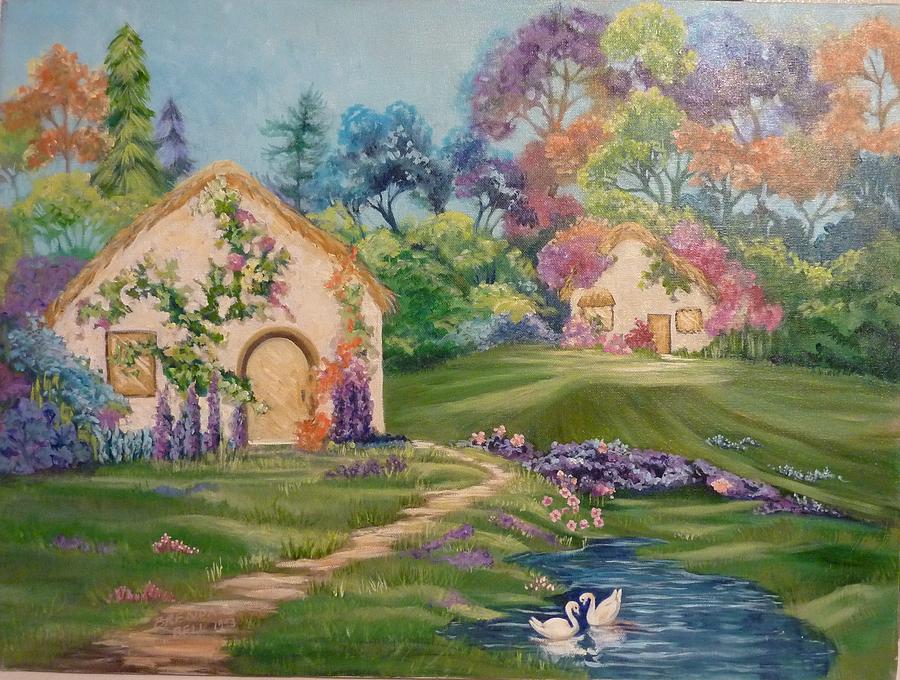 Cottage Painting - Fairy Cottages by Brenda  Bell