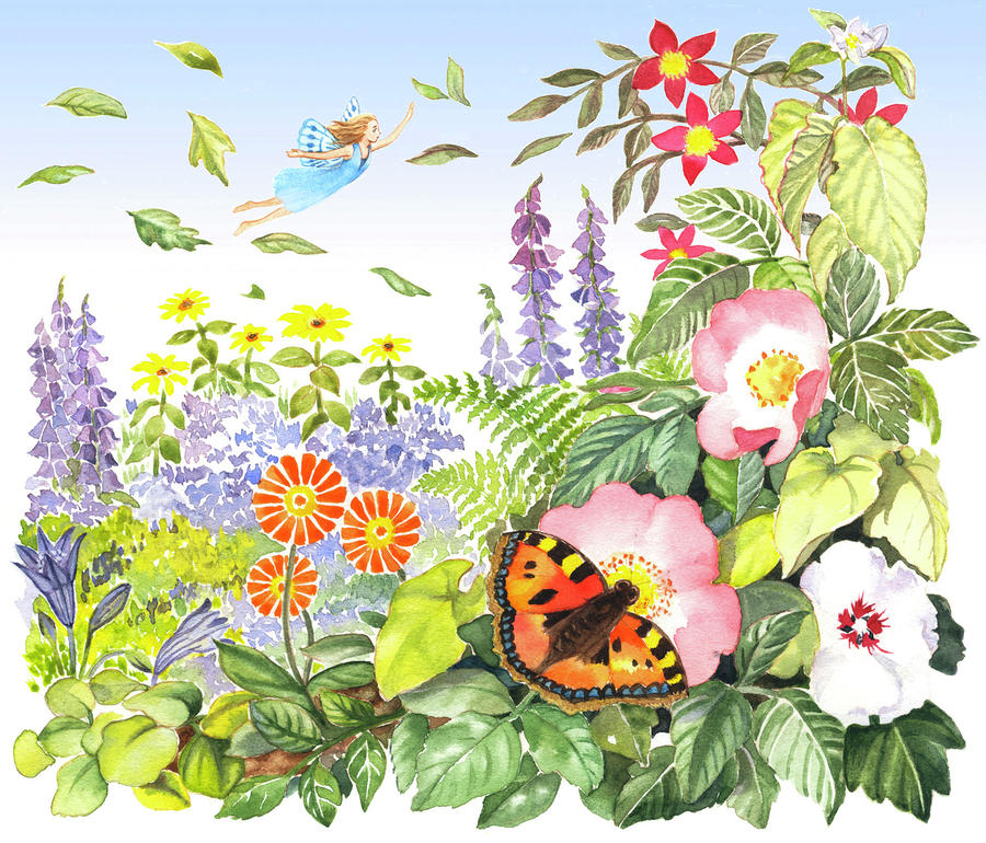 Fairy Painting - Fairy flying over flowers by Maureen Carter