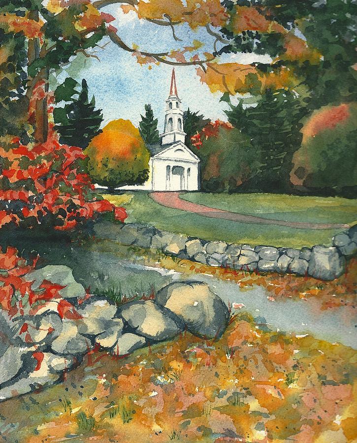 Fall at Martha-Mary Chapel - Sudbury Painting by Lynn Babineau