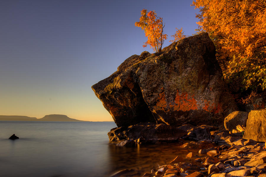 Fall Colours in the Squaw Bay Fallen Rock Photograph by Jakub Sisak