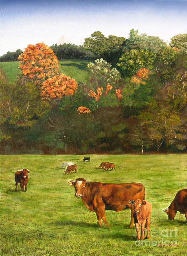 Cow Painting - Fall Grazing On The Meadow by Aaron Wilbers Cow Painting - Fall Grazing On The Meadow by Aaron Wilbers