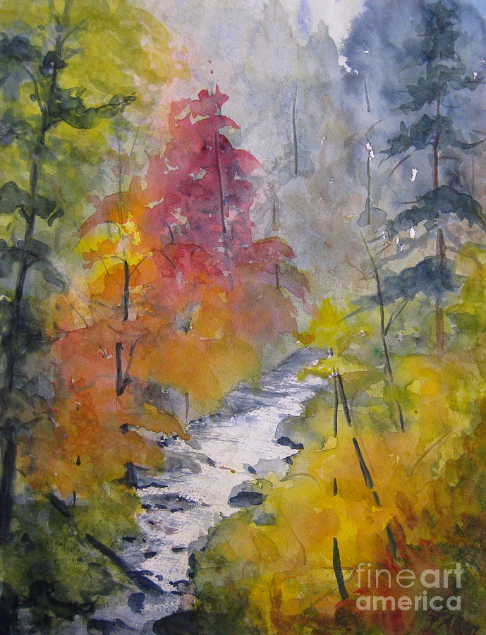 Fall Mountain Stream Painting by Gretchen Allen