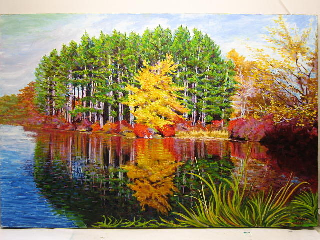 Fall on Lake Kanawayke Painting by Nicolas Bouteneff