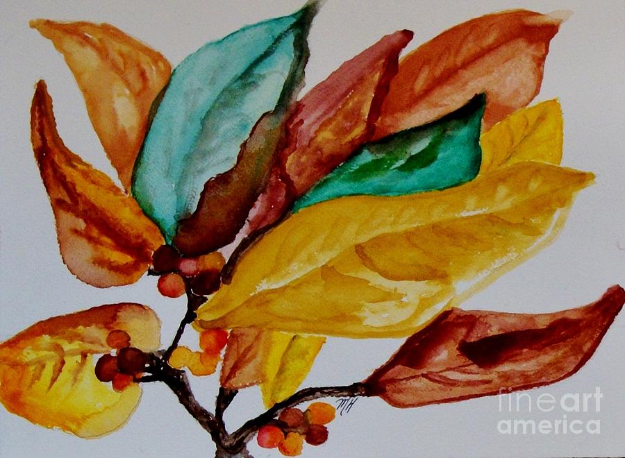 Abstract Painting - Fall Painted Leaves and Berries by Marsha Heiken