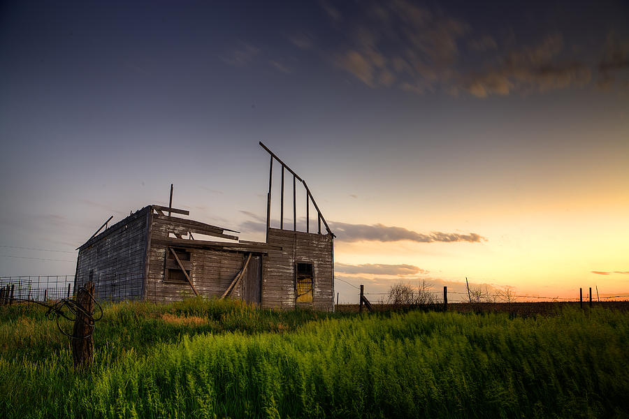 Sunset Photograph - Fallen Barn by Thomas Zimmerman