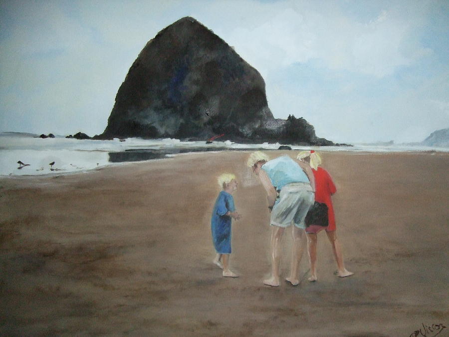 Family by the Sea Painting by Janet Visser