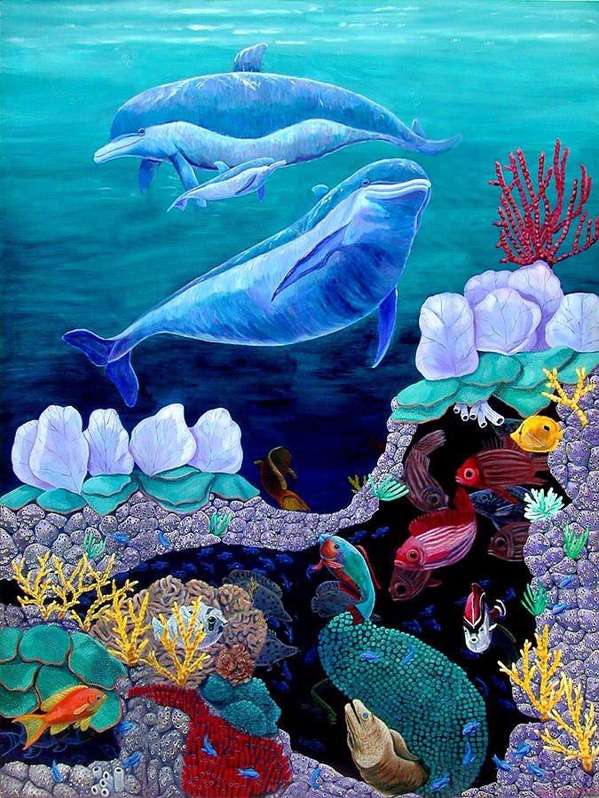 Dolphin Painting - Family Outing by Lyn Cook