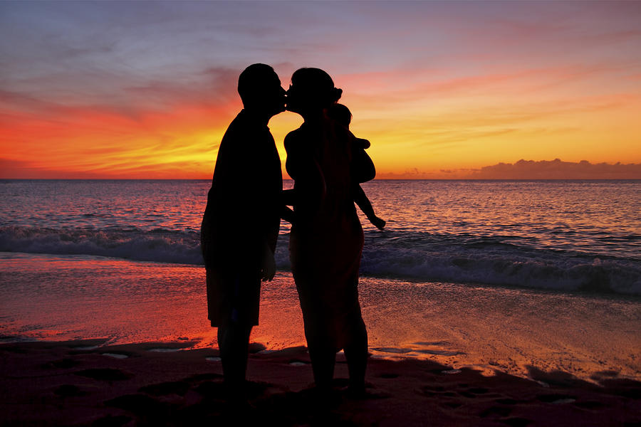 Family Silhouettes on Beach Photograph by Vince Cavataio - Printscapes