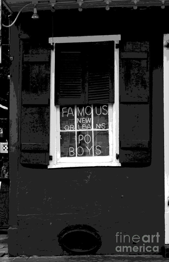 Famous New Orleans PO BOYS Neon Window Sign Black and White Cutout Digital Art Digital Art by Shawn OBrien