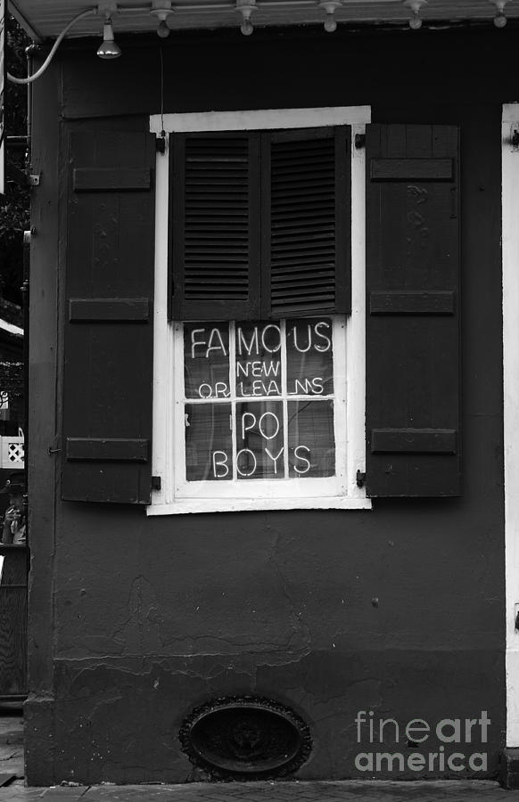 Famous New Orleans PO BOYS Neon Window Sign Black and White Photograph by Shawn OBrien