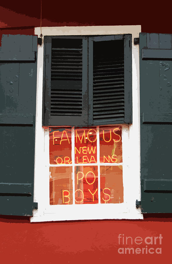Famous New Orleans PO BOYS Red Neon Window Sign Cutout Digital Art Digital Art by Shawn OBrien