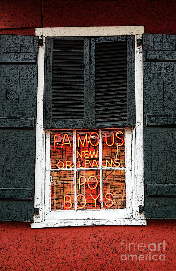 Famous New Orleans PO BOYS Red Neon Window Sign Poster Edges Digital Art Digital Art by Shawn OBrien