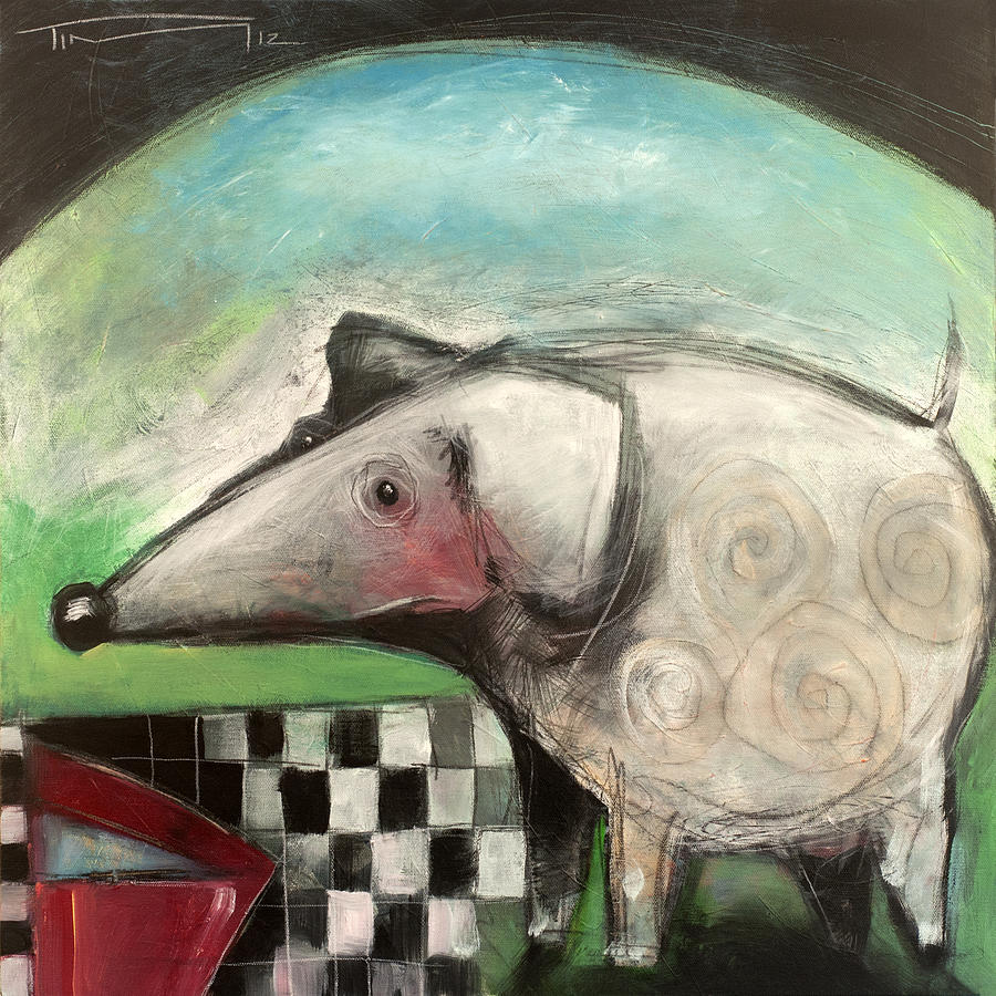 Fancy Dog At Picnic With Water Dish Painting by Tim Nyberg