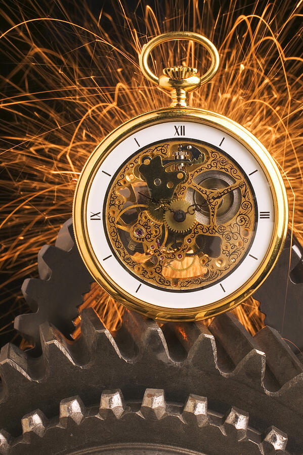 Still Life Photograph - Fancy Pocketwatch On Gears by Garry Gay