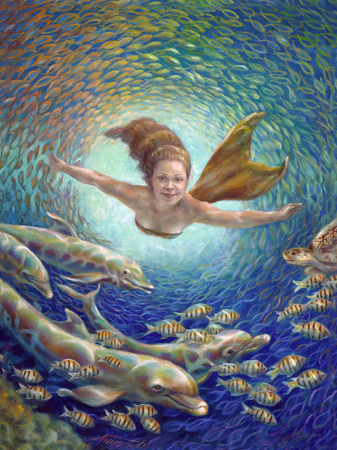 Mermaid Painting - Fantastic Journey II - Mermaid by Nancy Tilles