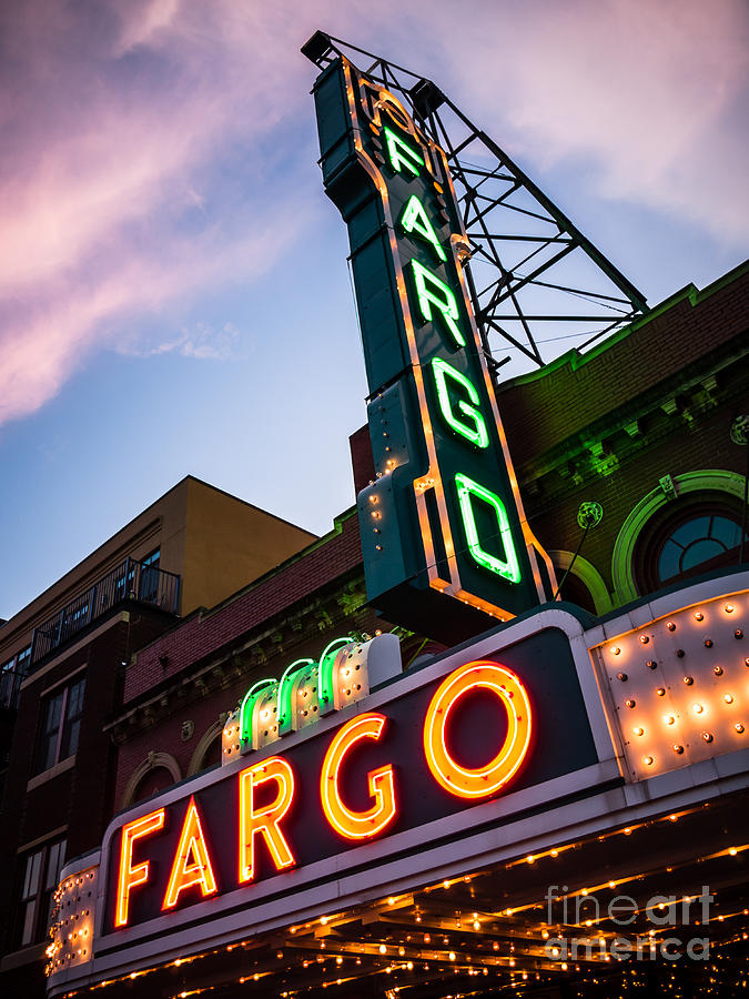 Sunset Photograph - Fargo Theater and Marquee Sign at Night Photo by Paul Velgos
