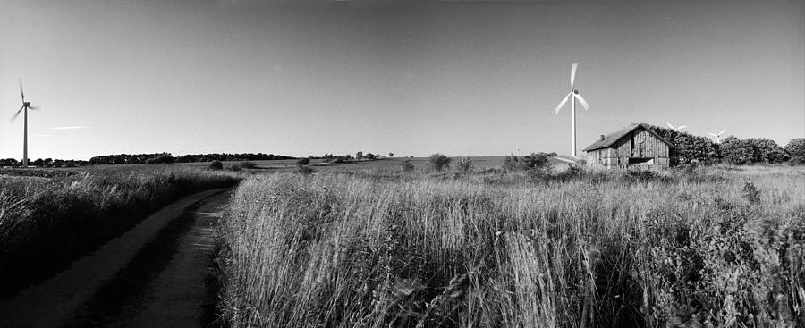 Black And White Photograph - Farm and Wind Farm by Jan W Faul