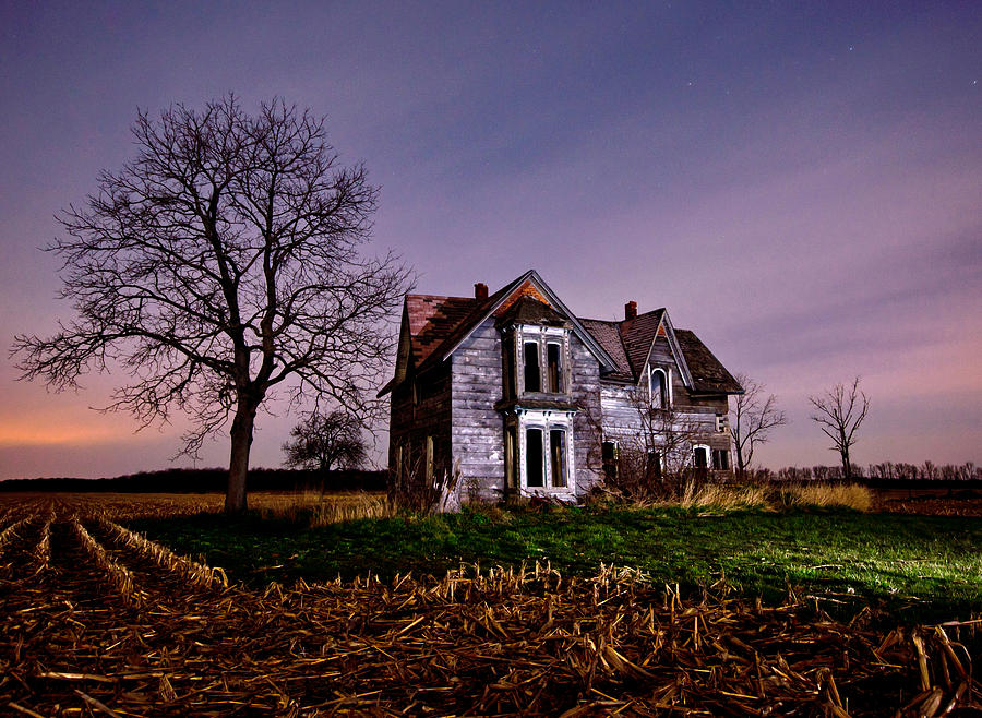 Farm House At Night Photograph