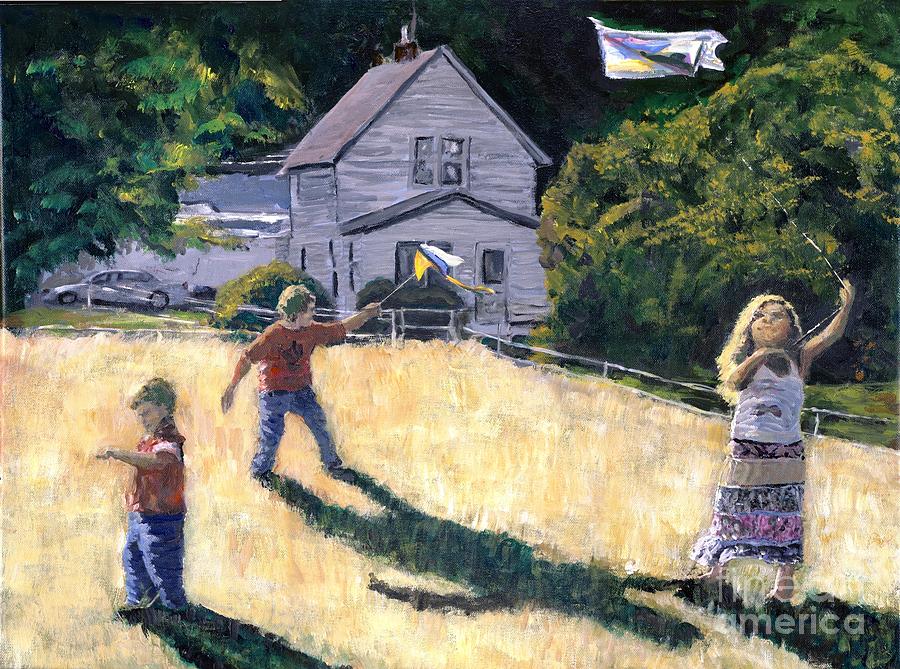Farm Kids and Kites Painting by Randy Sprout